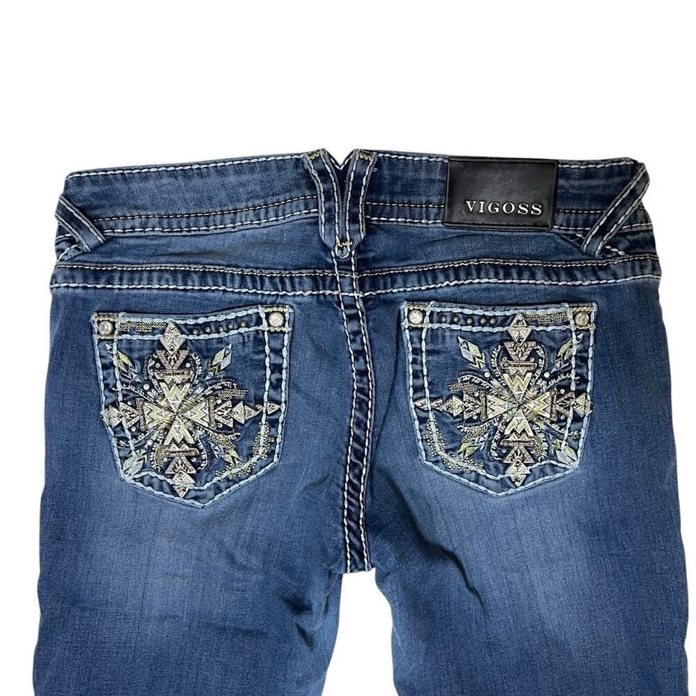 Vigoss The Chelsea Bootcut Size 8 Y2K Bling Geometric Pocket Chunky Stitch Jeans